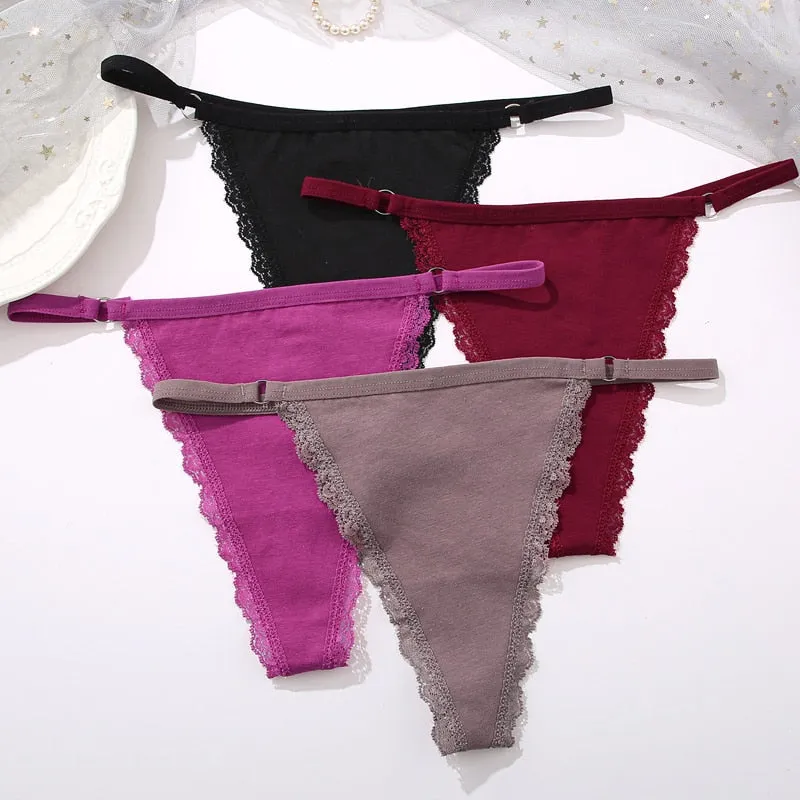 2 Pack Set G-String Cotton Mix Panties Low Waist thong Solid Underpants Comfortable Underwear Intimate Lingerie