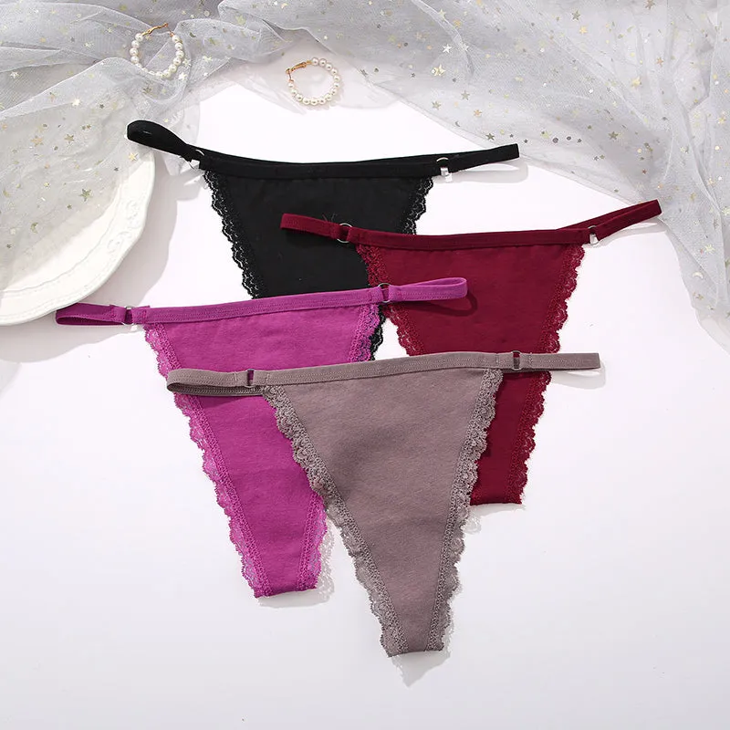 2 Pack Set G-String Cotton Mix Panties Low Waist thong Solid Underpants Comfortable Underwear Intimate Lingerie