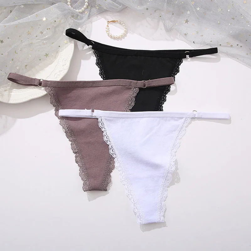 2 Pack Set G-String Cotton Mix Panties Low Waist thong Solid Underpants Comfortable Underwear Intimate Lingerie