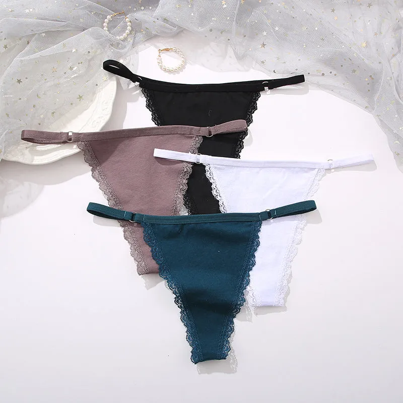 2 Pack Set G-String Cotton Mix Panties Low Waist thong Solid Underpants Comfortable Underwear Intimate Lingerie