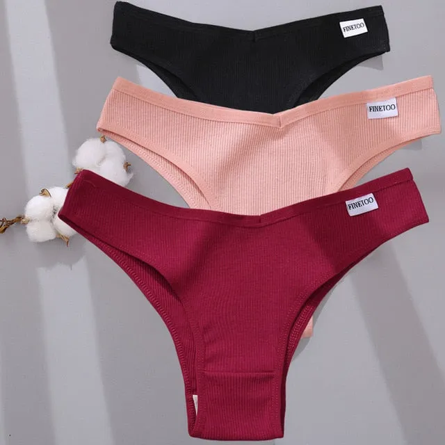 3 Pack Cotton Mix Lingerie Thongs Underwear Low-Rise Underpant Women's Panties Bikini Briefs