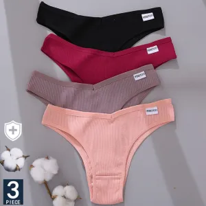 3 Pack Cotton Mix Lingerie Thongs Underwear Low-Rise Underpant Women's Panties Bikini Briefs