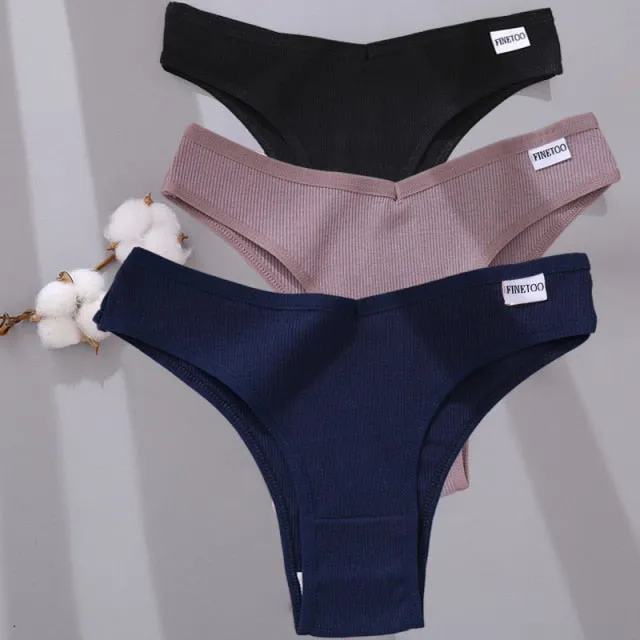 3 Pack Cotton Mix Lingerie Thongs Underwear Low-Rise Underpant Women's Panties Bikini Briefs