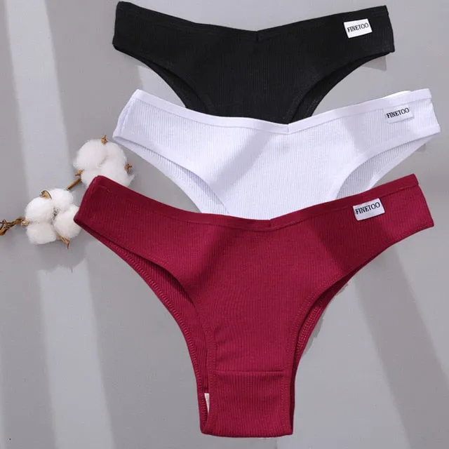 3 Pack Cotton Mix Lingerie Thongs Underwear Low-Rise Underpant Women's Panties Bikini Briefs