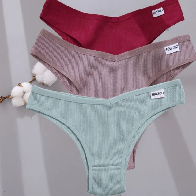 3 Pack Cotton Mix Lingerie Thongs Underwear Low-Rise Underpant Women's Panties Bikini Briefs