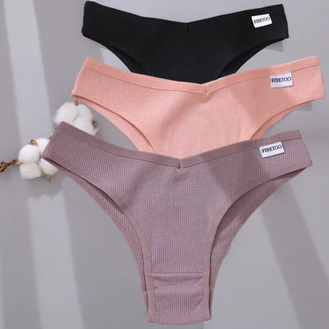 3 Pack Cotton Mix Lingerie Thongs Underwear Low-Rise Underpant Women's Panties Bikini Briefs