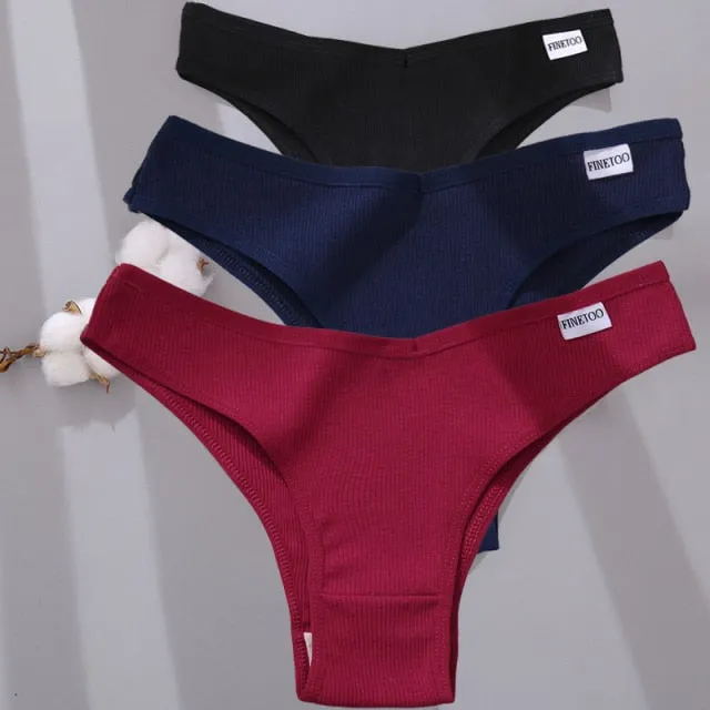 3 Pack Cotton Mix Lingerie Thongs Underwear Low-Rise Underpant Women's Panties Bikini Briefs