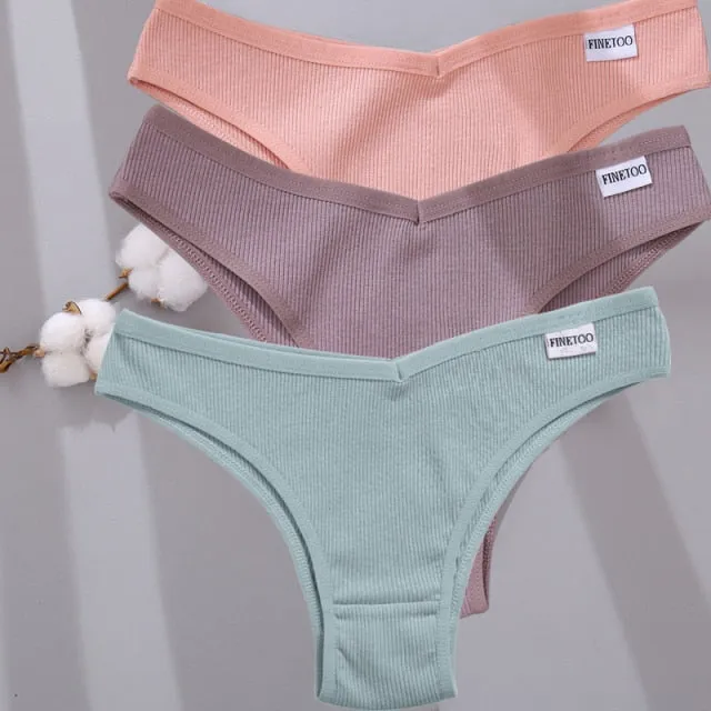 3 Pack Cotton Mix Lingerie Thongs Underwear Low-Rise Underpant Women's Panties Bikini Briefs