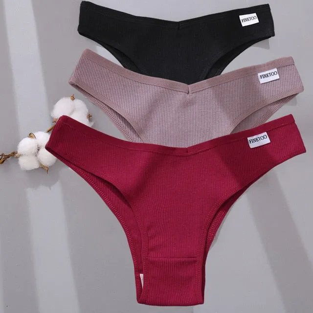 3 Pack Cotton Mix Lingerie Thongs Underwear Low-Rise Underpant Women's Panties Bikini Briefs