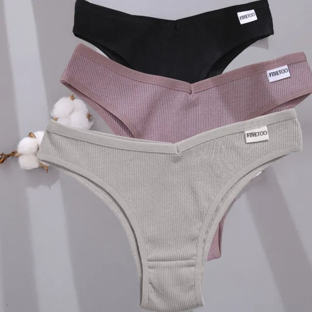 3 Pack Cotton Mix Lingerie Thongs Underwear Low-Rise Underpant Women's Panties Bikini Briefs