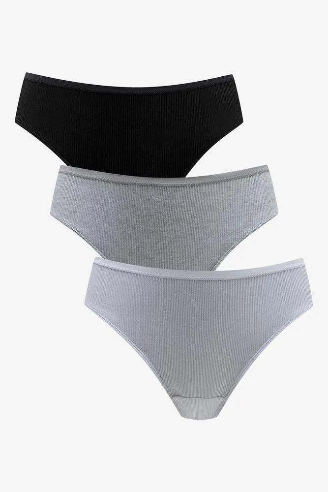 3 Pack Thongs Black, Grey & White