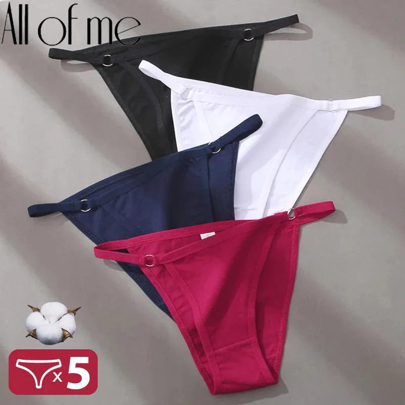 5 Pack Set Underwear Cotton Panties Lingerie Underpants Hoop Design Waistband Briefs Intimate Bikini Panty