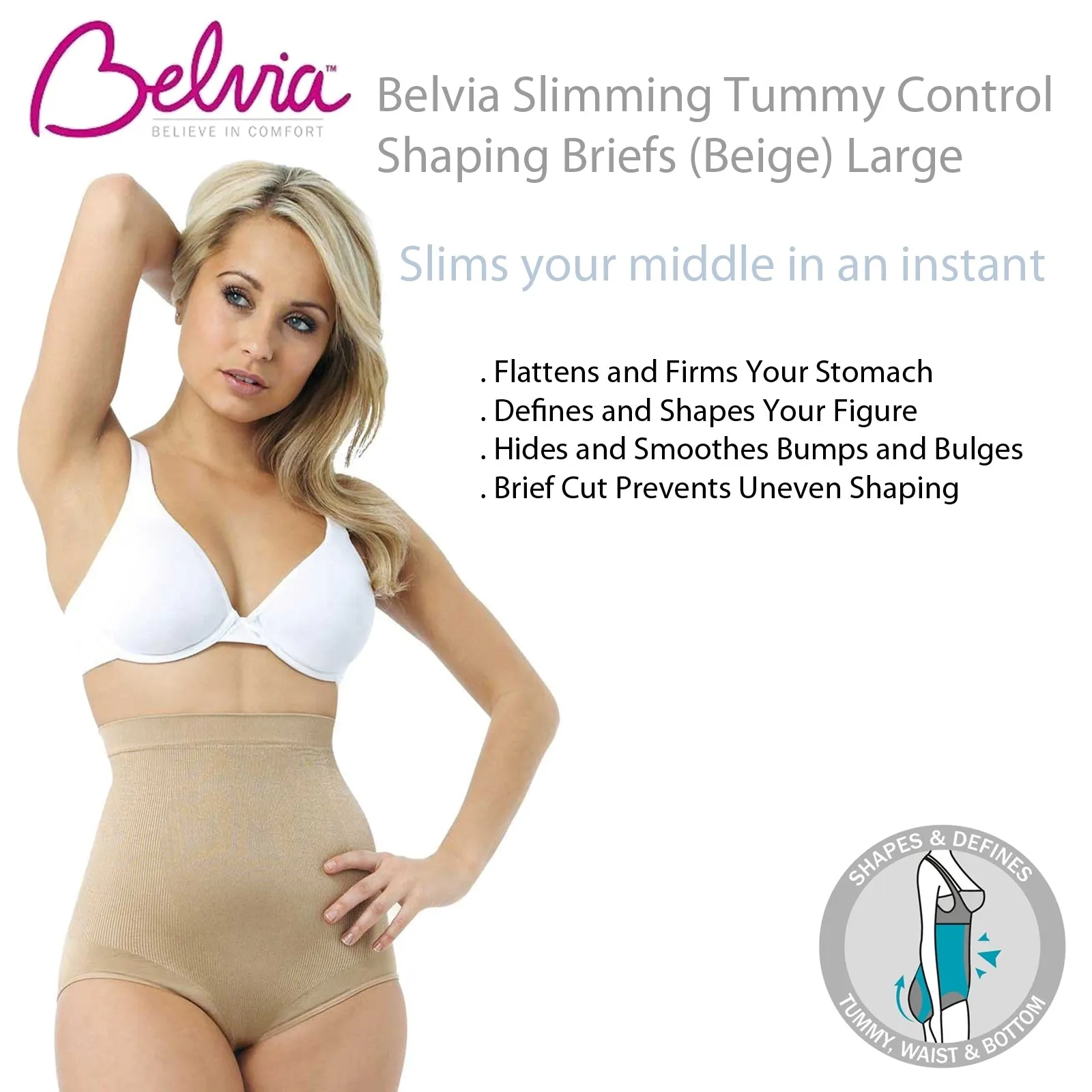 Belvia Slimming Tummy Control Shaping Briefs (Beige) Large