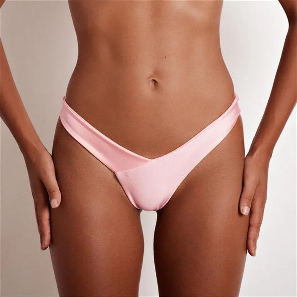 Brazilian Swimwear Women Briefs Thong Low Waist Swimsuit Bottom Solid Cheeky Bikini Bottom Swim Trunks