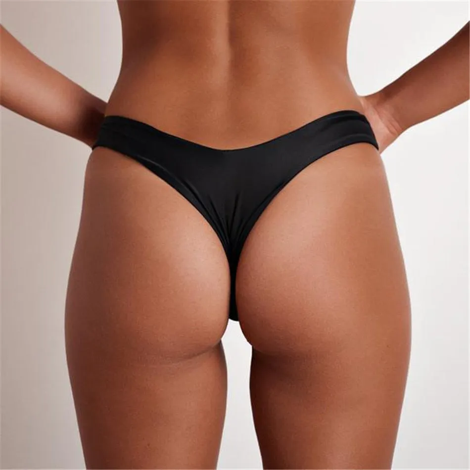 Brazilian Swimwear Women Briefs Thong Low Waist Swimsuit Bottom Solid Cheeky Bikini Bottom Swim Trunks