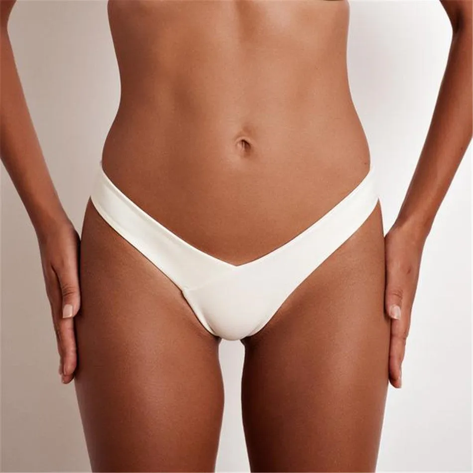 Brazilian Swimwear Women Briefs Thong Low Waist Swimsuit Bottom Solid Cheeky Bikini Bottom Swim Trunks