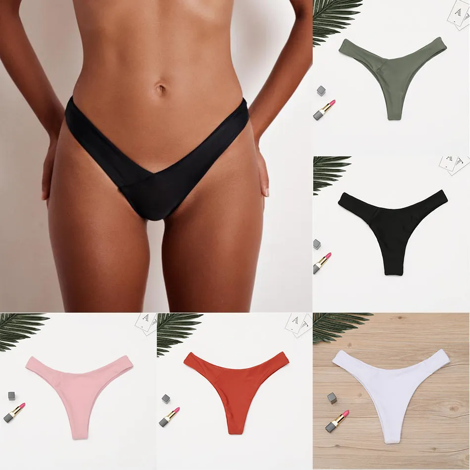 Brazilian Swimwear Women Briefs Thong Low Waist Swimsuit Bottom Solid Cheeky Bikini Bottom Swim Trunks