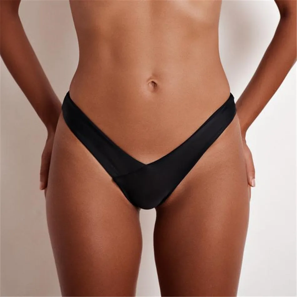 Brazilian Swimwear Women Briefs Thong Low Waist Swimsuit Bottom Solid Cheeky Bikini Bottom Swim Trunks