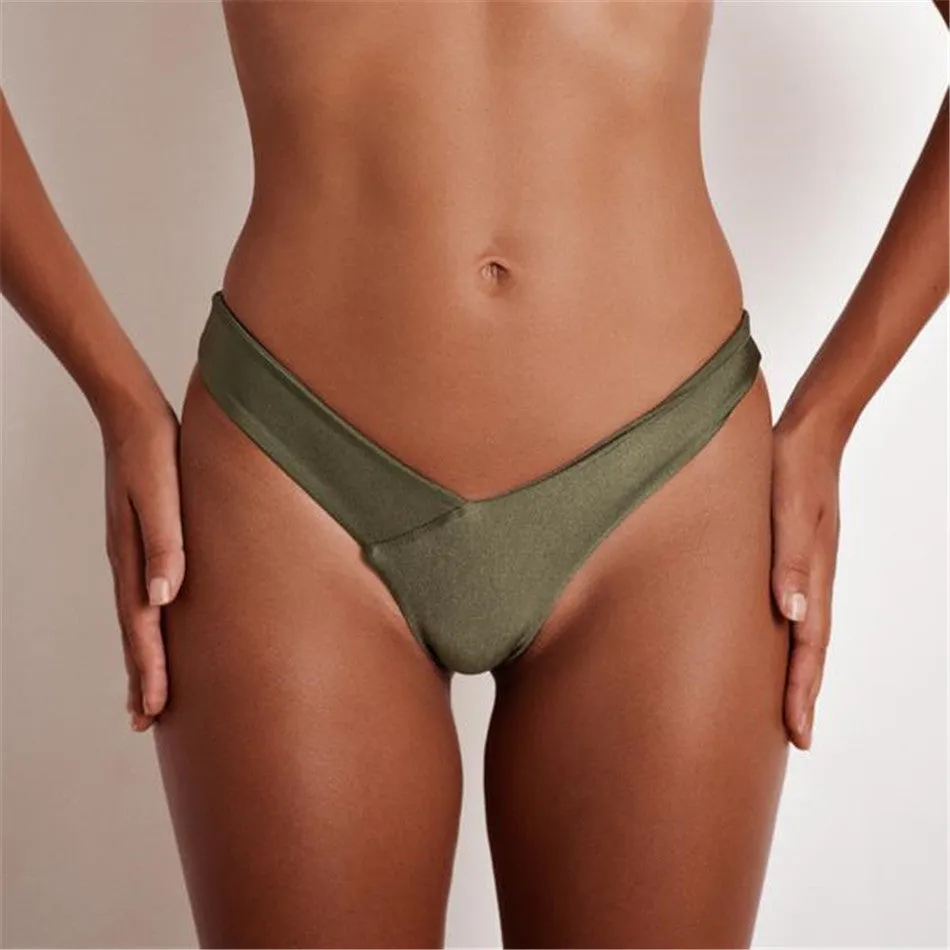 Brazilian Swimwear Women Briefs Thong Low Waist Swimsuit Bottom Solid Cheeky Bikini Bottom Swim Trunks