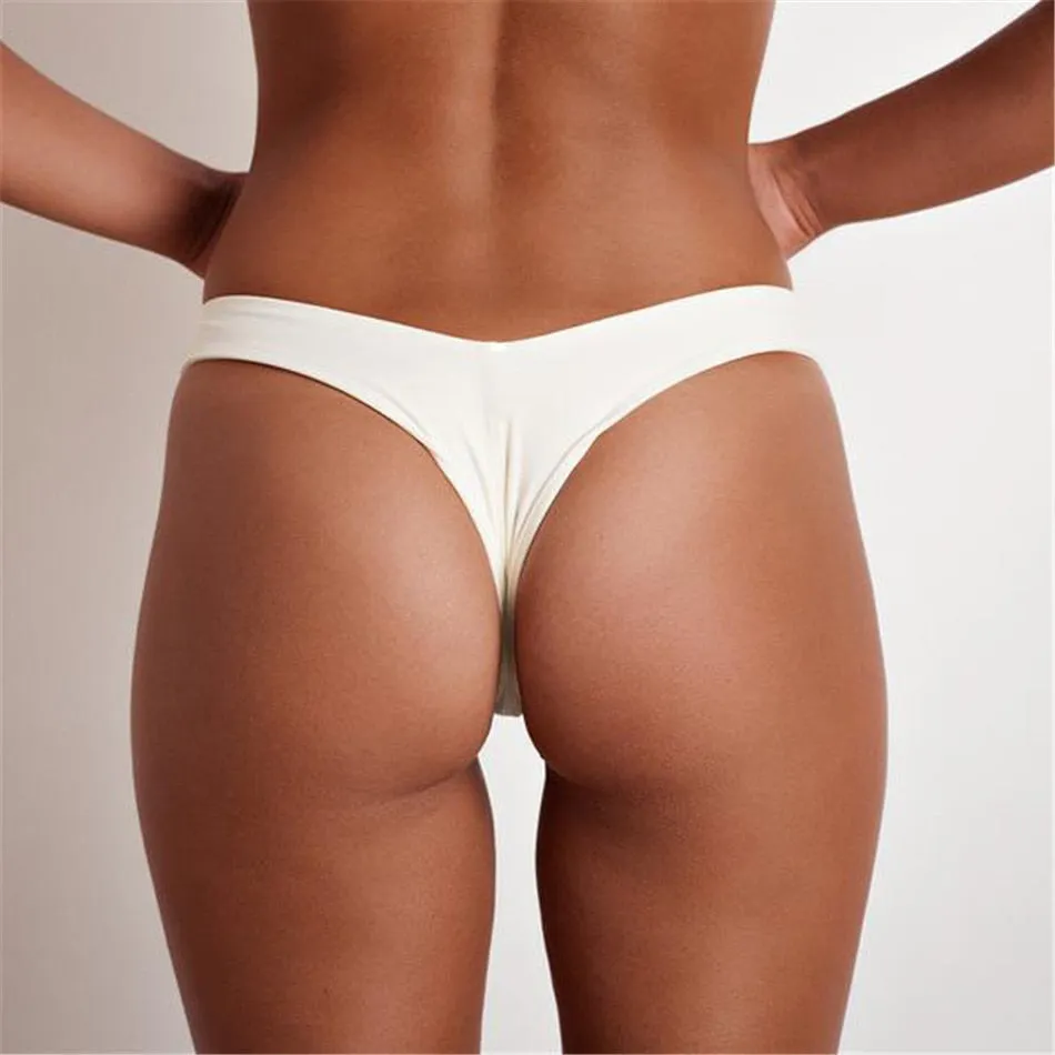 Brazilian Swimwear Women Briefs Thong Low Waist Swimsuit Bottom Solid Cheeky Bikini Bottom Swim Trunks