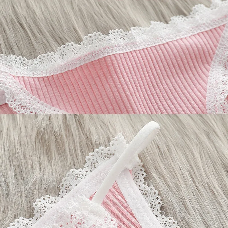 Breathable Cotton Underwear Sweet Lace Lingerie Cute Briefs Comfort Striped Underpants Panties