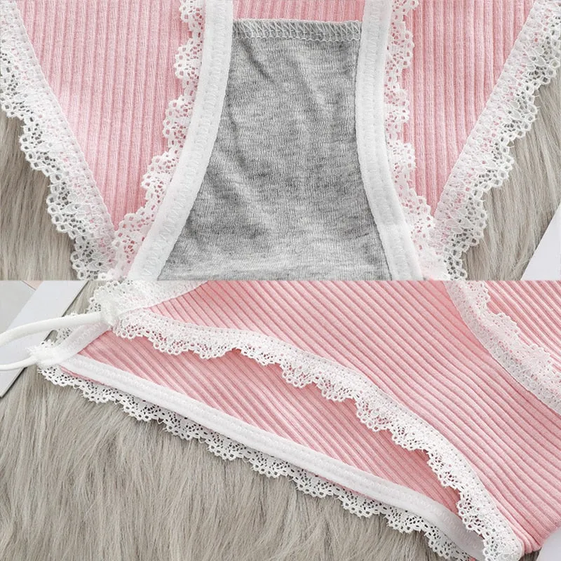 Breathable Cotton Underwear Sweet Lace Lingerie Cute Briefs Comfort Striped Underpants Panties