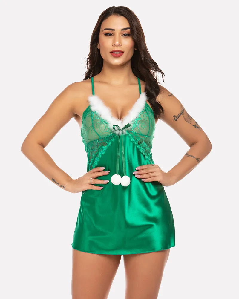 Christmas Satin Lingerie Santa Chemise