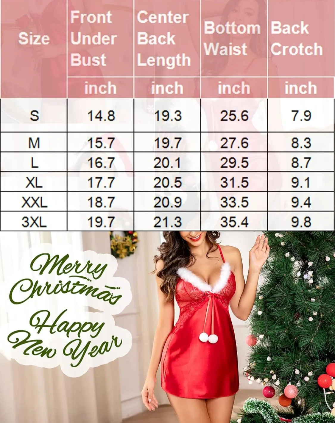 Christmas Satin Lingerie Santa Chemise