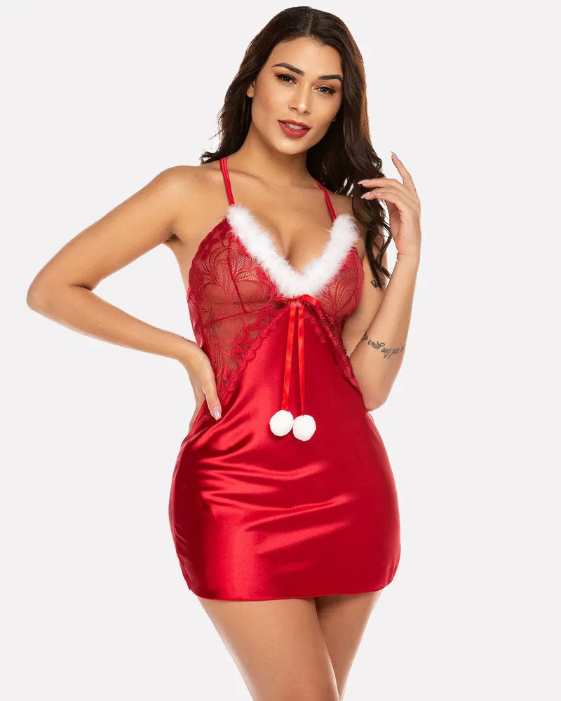 Christmas Satin Lingerie Santa Chemise