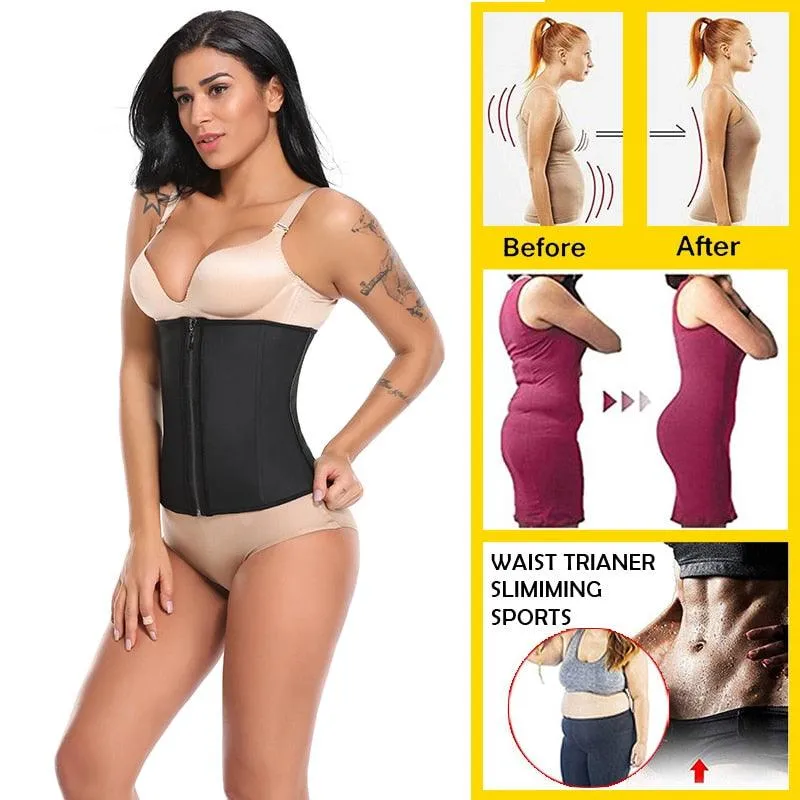 Cute Women's Latex Waist Trainer Body Shaper Corsets with Zipper Cincher Corset Top Slimming Belt Black Shapers Shapewear Plus Size(FH)(FHW1)(1U31)(1U24)