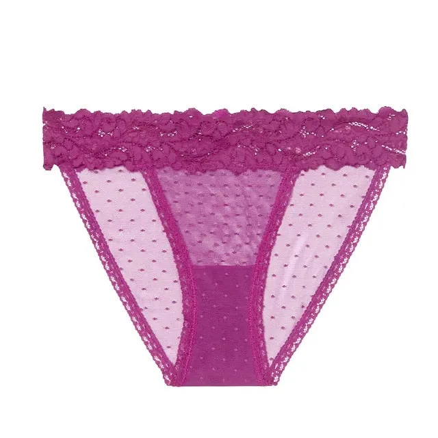 Dot Mesh Lace Underwear Low-waist Briefs Transparent intimates Lingerie Thong Sexy Panties