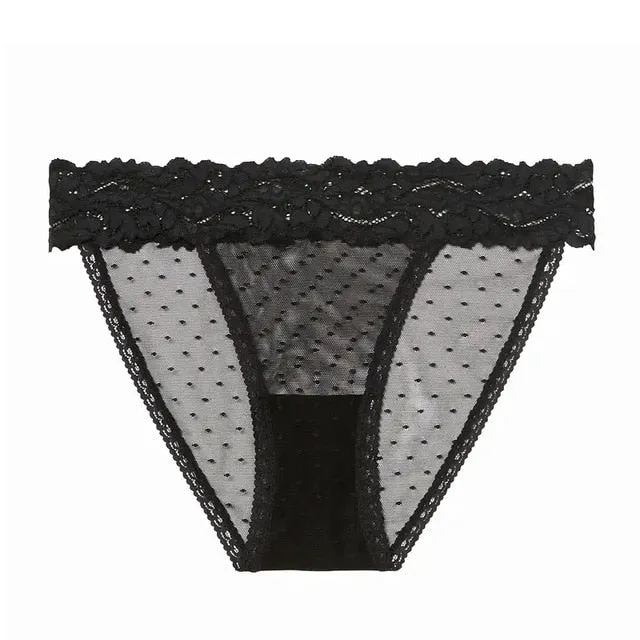 Dot Mesh Lace Underwear Low-waist Briefs Transparent intimates Lingerie Thong Sexy Panties