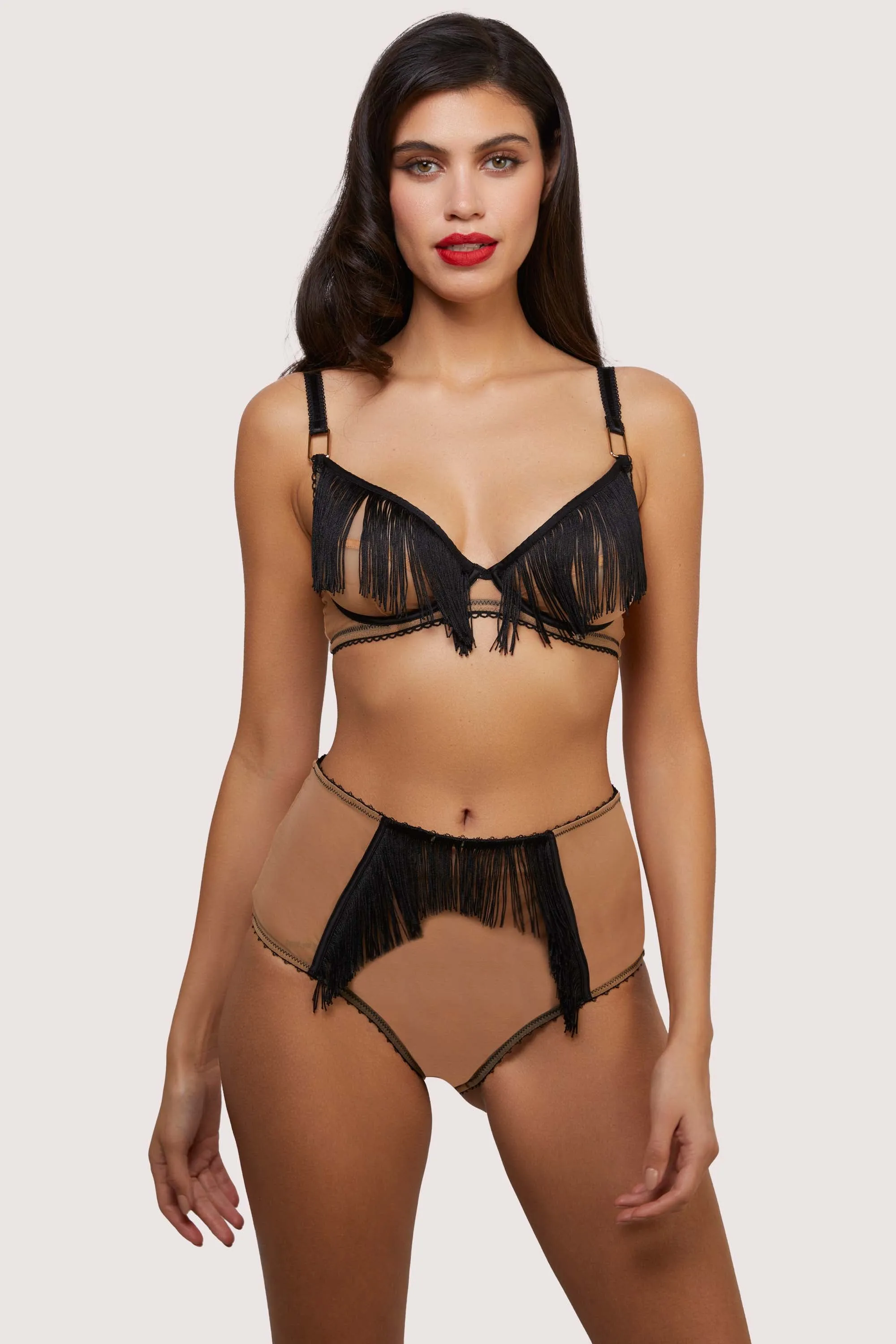 Esme Illusion Net and Fringe Push Up Plunge Set