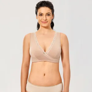 Front Crossover Wireless Breastfeeding Support Nude Nursing Bra