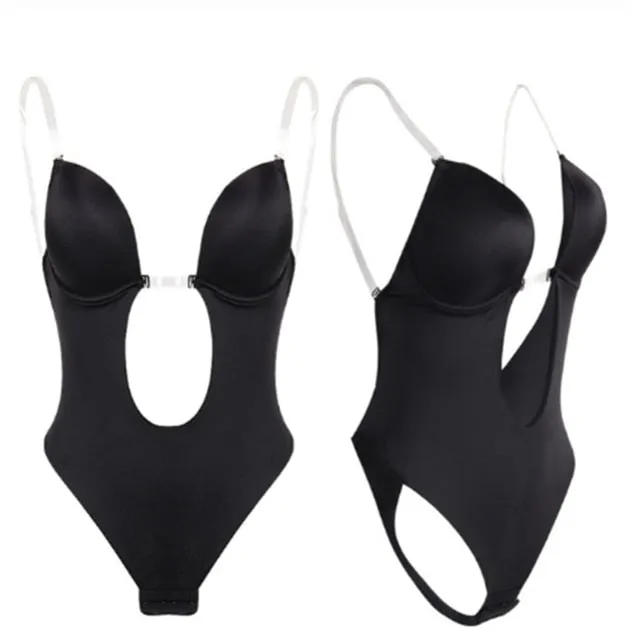 Full Bodyshaper Bra Deep V Convertible Thong Shapewear Backless Invisible Push Up Underwear Bodysuit