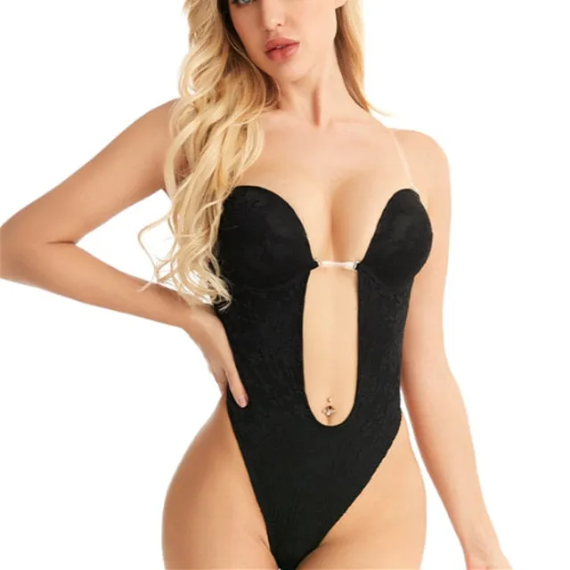 Full Bodyshaper Bra Deep V Convertible Thong Shapewear Backless Invisible Push Up Underwear Bodysuit