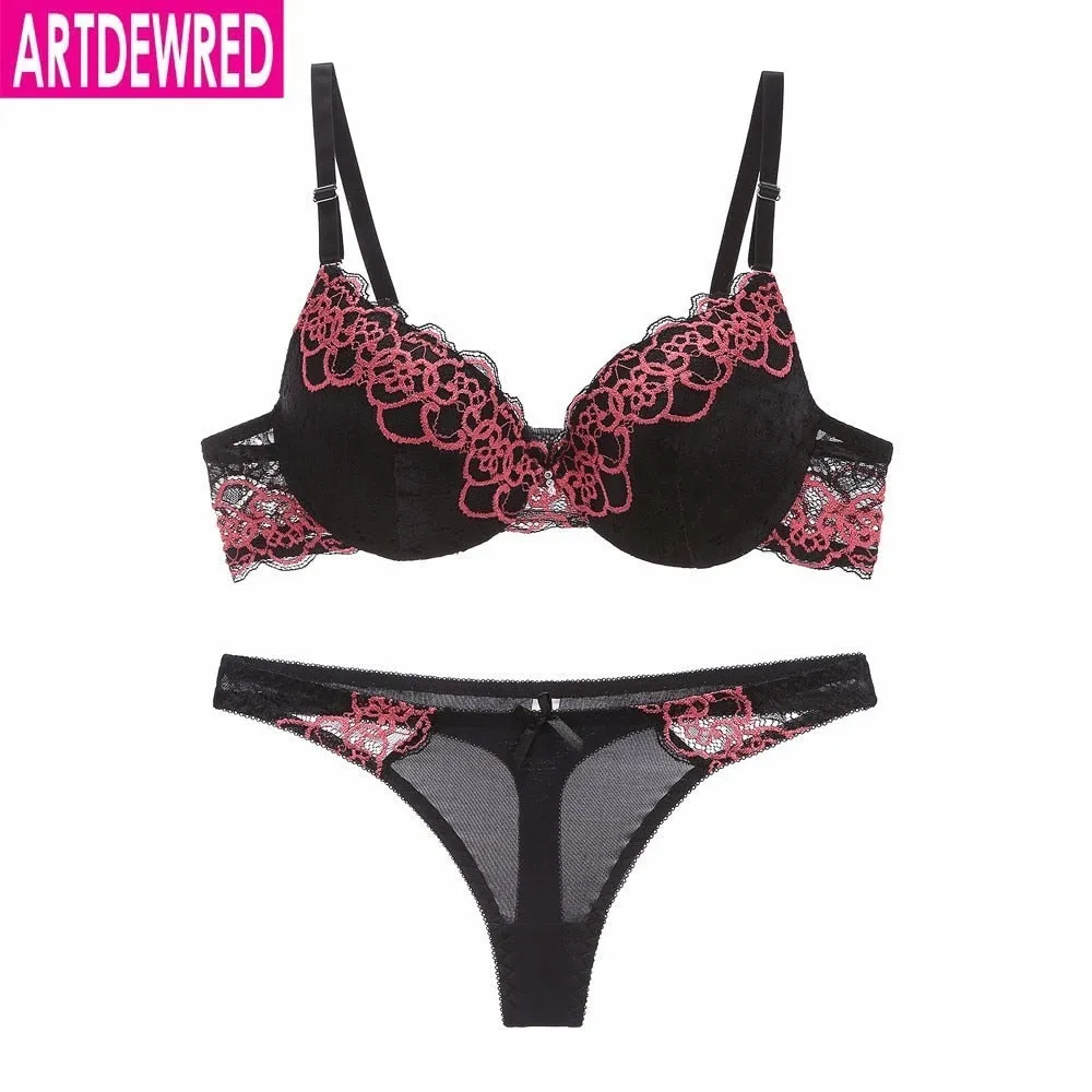 high-end brand New Arrival lace bra set push up underwear set panties thin, thick cup hollow lace intimates lingerie