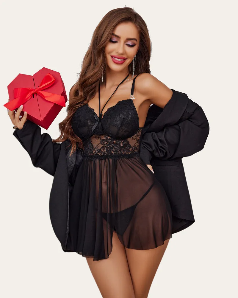 Lace Babydoll Mesh Slit Boudoir Sleepwear