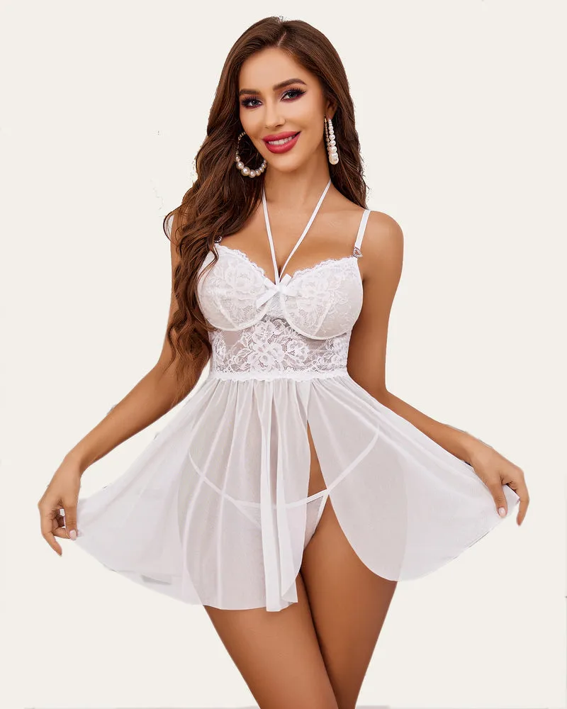 Lace Babydoll Mesh Slit Boudoir Sleepwear