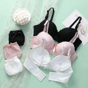 Lace Back Closure Bra And Panties Set Women Sexy Lingerie Set Wireless Push Up Bralette Soft Embroidery