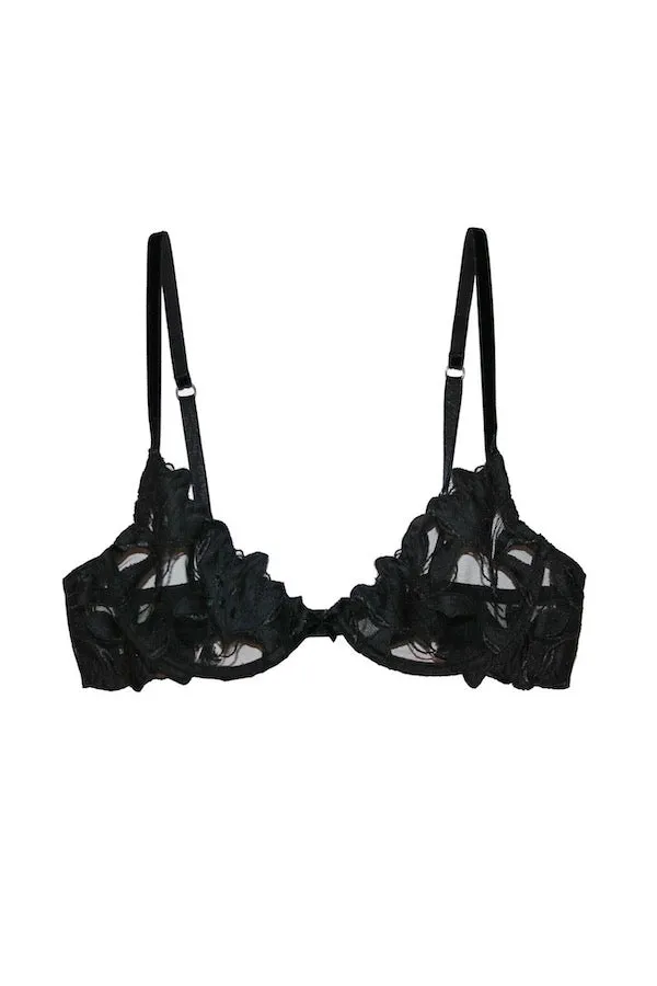 Lily Embroidery Plunge Demi Bra Black