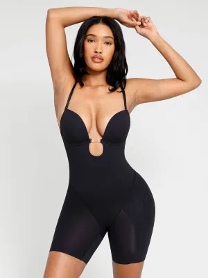 Low-cut Back Body Shaper with Built-in Removable Buttocks and Crotch Pads