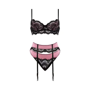 Magic Silk Sensual Desires Underwire Demi Bra with Satin Cincher with Garter Straps & Panty Set Mauve