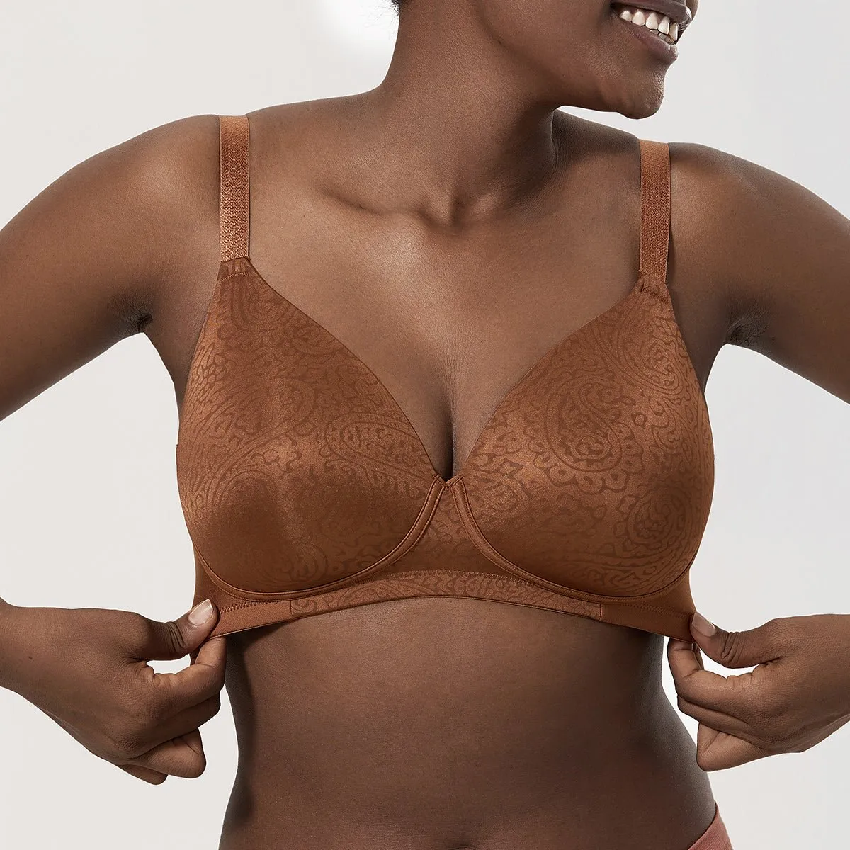 Maximum Comfort Wirefree Banded Frame Brown Full Coverage Bra