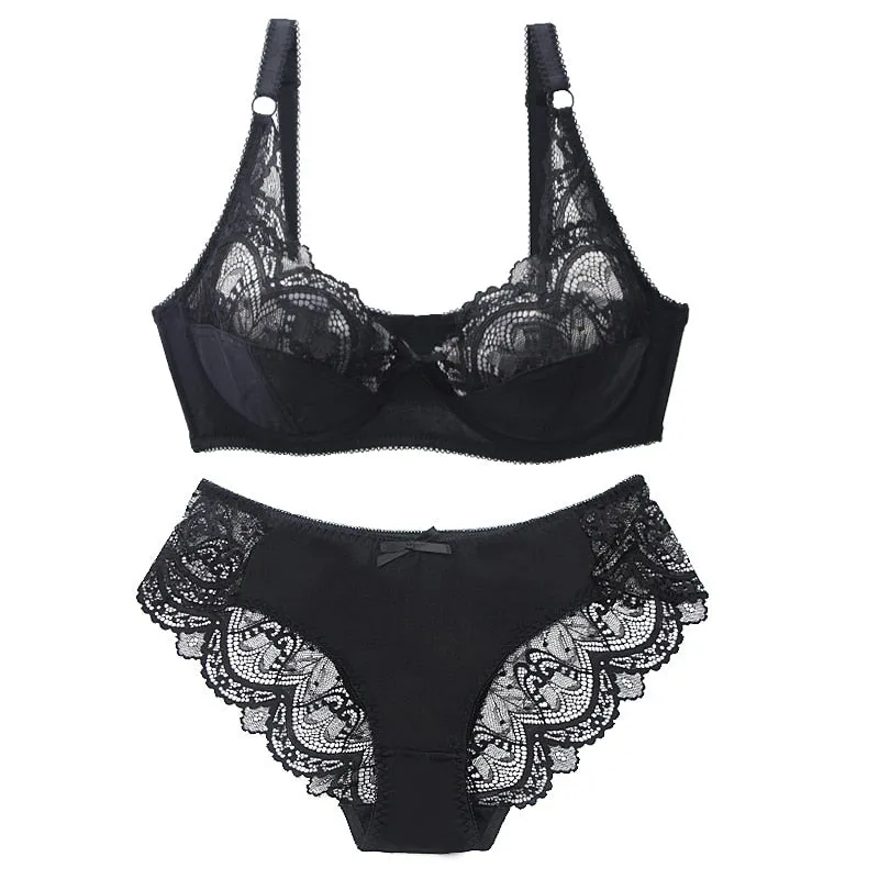 New Sexy Ultra-Thin Thick Push Up Lace BCDE Cup Bra Sets Underwear Plus Size Lingerie