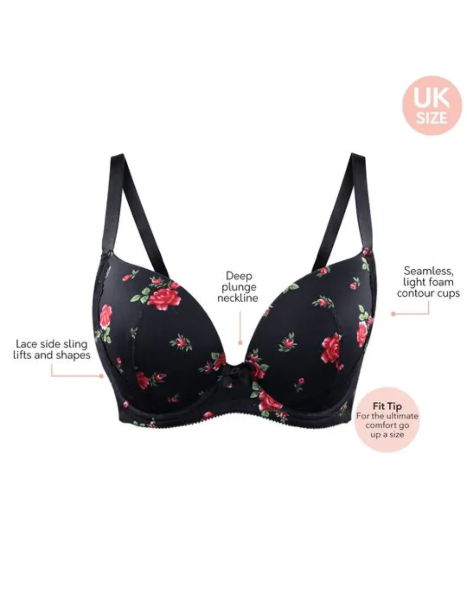 Parfait Casey Plunge Molded Underwire Bra, Black/Rose print | Parfait Casey Black Rose | Floral Parfait Casey