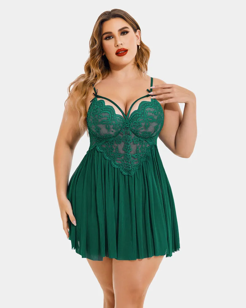 Plus Size Lace Heart Side Slit Nightdress