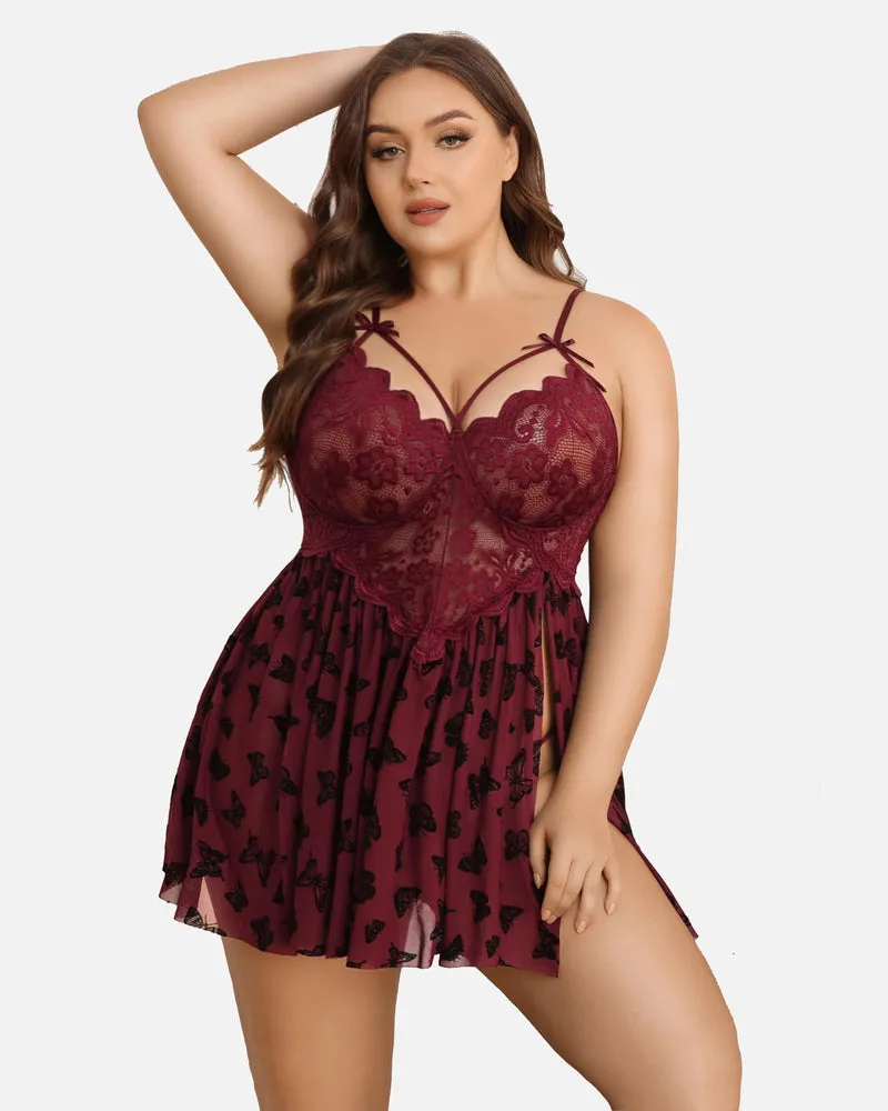 Plus Size Lace Heart Side Slit Nightdress