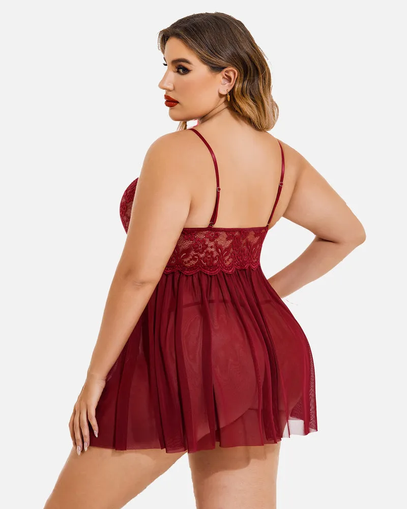 Plus Size Lace Heart Side Slit Nightdress