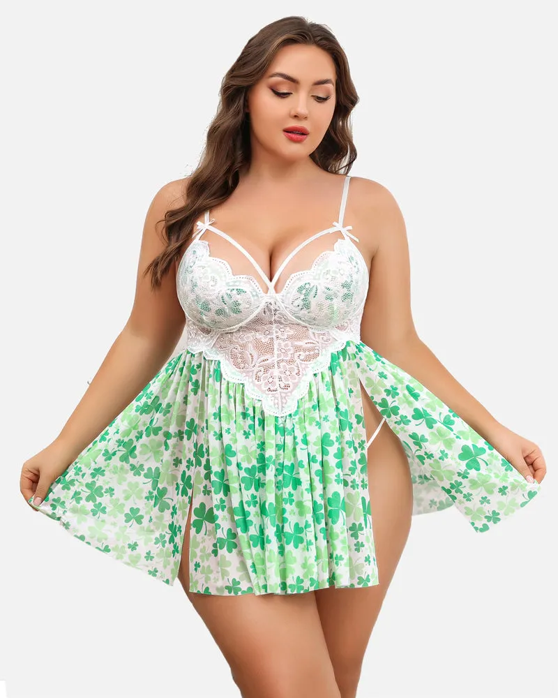 Plus Size Lace Heart Side Slit Nightdress